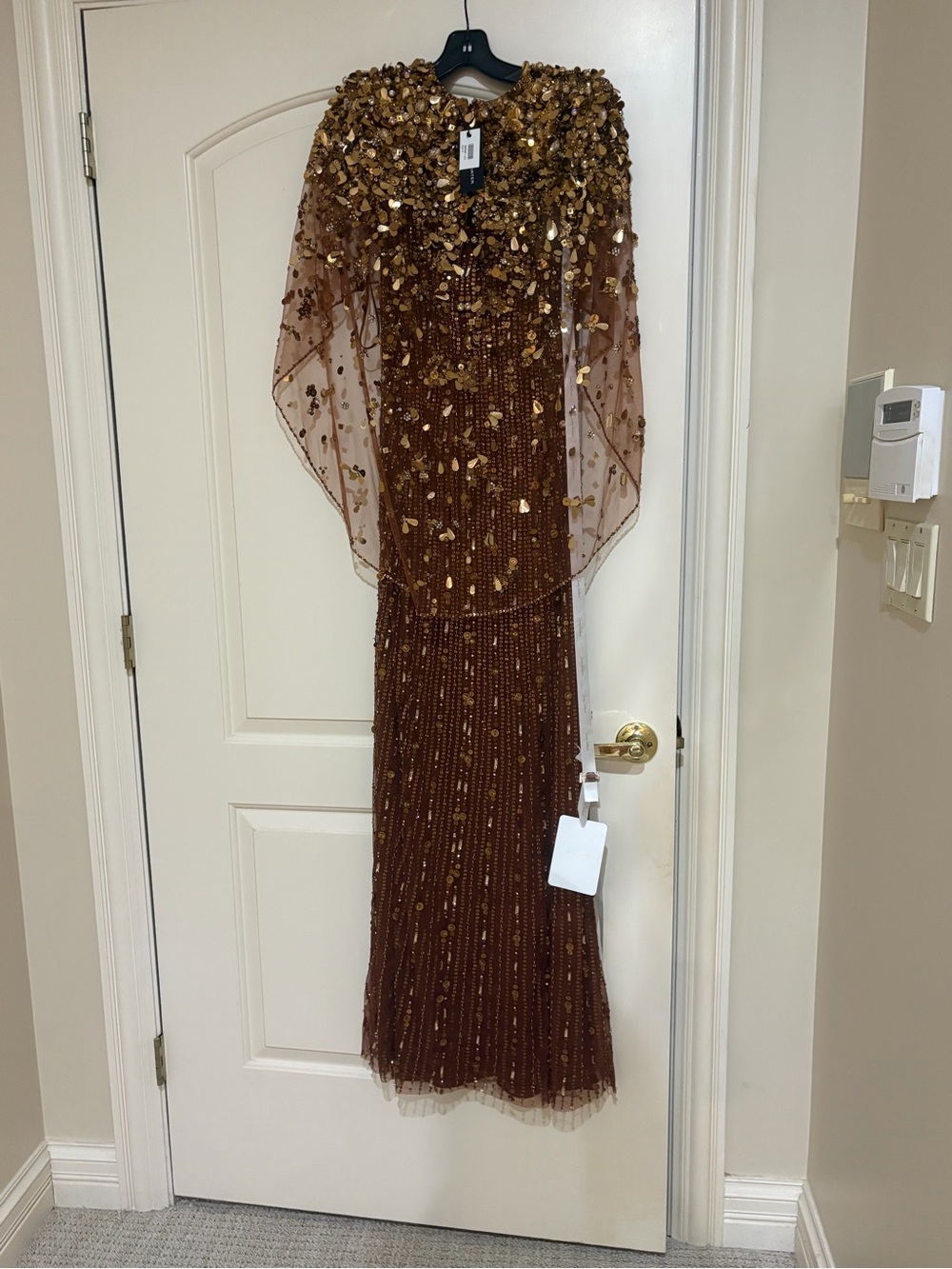 Jenny Packham Nettie cape-effect embellished sequined tulle gown in Bronze - Picture 4 of 5